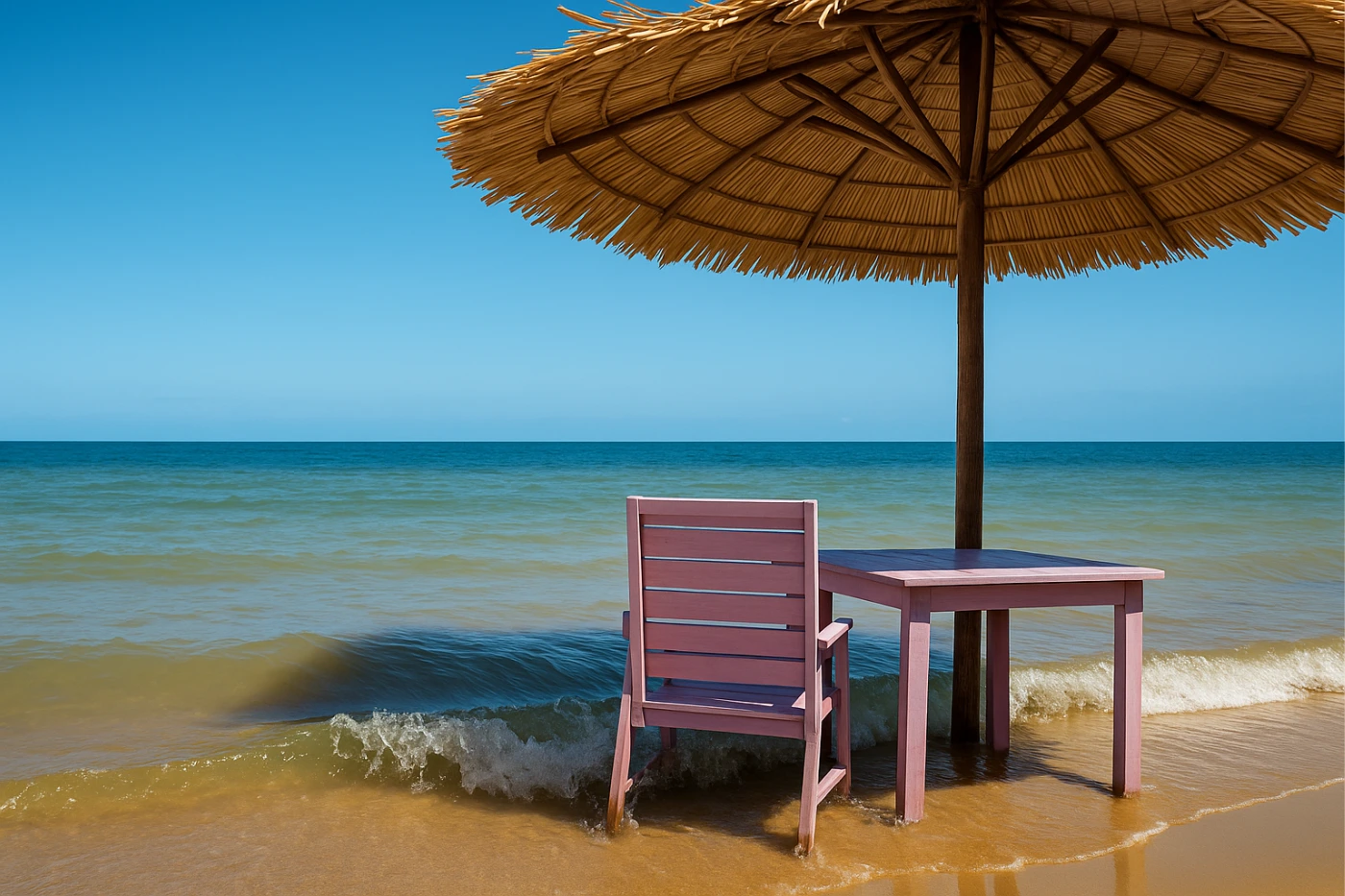 Ponta de Pedras – Unique Beach Dining Experience Table and chair by the water on Ponta de Pedras beach in Pará